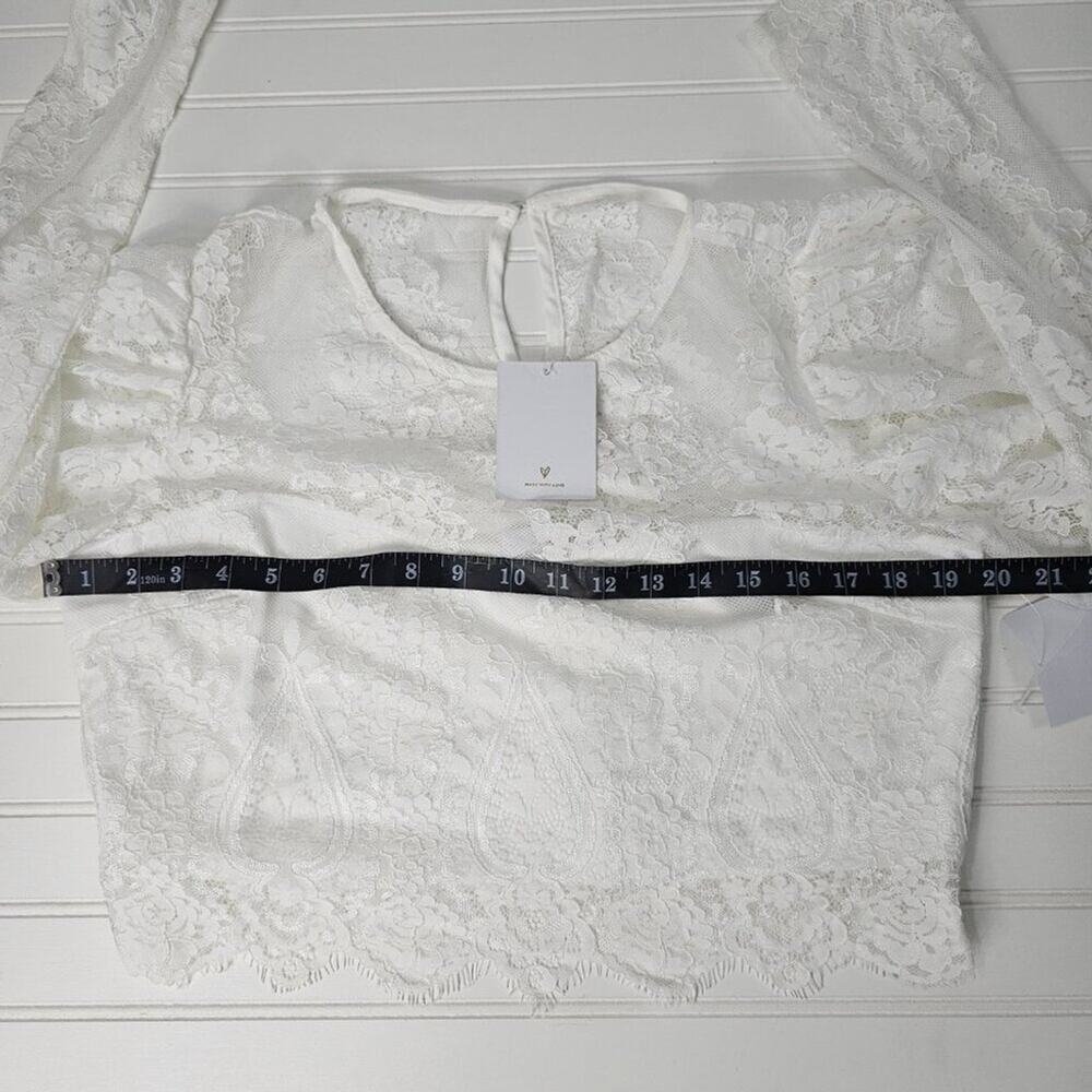 Lulus Ivory Lace Puff Sleeve Cropped Blouse Women's Size XL NWT - Picture 12 of 15